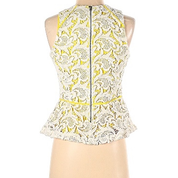 Greylin Yellow White Lace Peplum sleeveless top Small - Picture 2 of 2